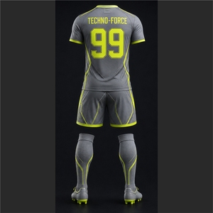 premium Quality Custom Men's Soccer Jersey Set Gray Neon Green Sublimated Moisture Wicking Short Sleeve <b>Athletic</b> Fit All Seasons - Product Image 6