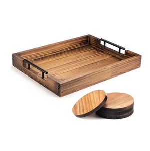 Plateau de service rectangulaire en bois Treo avec motif floral gravé, design bohème fait main, plats et assiettes, plateau de service en bois - Product Image 6