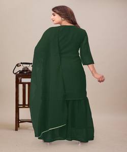 NUEVA COLECCIÓN: Conjunto de Top y Sharara con Lentejuelas y Dupatta, Ropa Festiva, Precio al por Mayor, Prenda Étnica, Tejido de Algodón Verde - Product Image 4