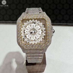 นาฬิกาข้อมือผู้ชาย Charm Luxury สแตนเลสสตีลทรงเหลี่ยม ขอบหน้าปัดประดับเพชร หน้าปัดโปร่งใส ระบบอนาล็อก กลไกจักรกล ขนาดตัวเรือน 40 มม. กันน้ำ 10 บาร์ - Product Image 1