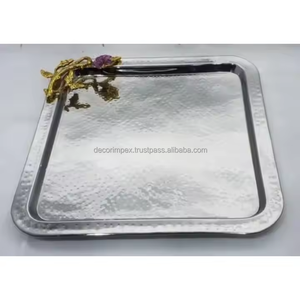 Bandeja DE SERVICIO DE ALUMINIO decorativa para el hogar Bandeja DE SERVICIO DE ALUMINIO personalizable Bandeja de servicio de aluminio con detalles en oro y plata - Product Image 2