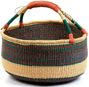 Low Price Handcrafted Seagrass Belly <b>Basket</b> Natural Woven Grass Green Red Beige Pattern Picnic Shopping Tote <b>Bag</b> - Product Image 2