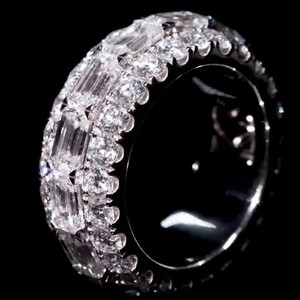 Anillos de Diamantes con Corte Esmeralda, Moissanita Cultivada en Laboratorio VVS, Certificada por IGI, Anillo de Compromiso Exclusivo para Mujer, Estilo Hip Hop, Chapado en Oro 925 - Product Image 2