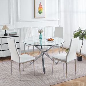 Tavolo da Pranzo Moderno 110X110X75CM Cromato con Gambe in Metallo e Piano in Vetro, Tavolo Salvaspazio per Cucina e Soggiorno - Product Image 2