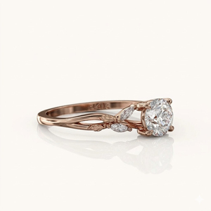 Ensemble de bagues de fiançailles et de mariage en or massif 14 carats avec diamants de laboratoire, motif feuille/branche inspiré de la nature, bijoux de mariée - Product Image 6