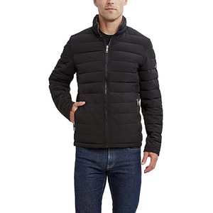 Chaqueta Acolchada Negra para Hombre, Cuello Alto, Cierre de Cremallera, Resistente al Viento, Informal, de Poliéster - Product Image 1