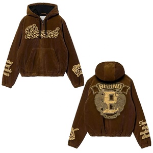 Custom Brown Corduroy <b>Zip</b> Up <b>Hoodie</b> Men Heavyweight Corduroy Sweatshirt With Side <b>Pockets</b> Front And Back Print <b>Hoodie</b> - Product Image 1