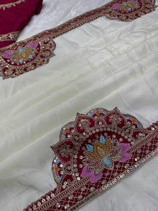 Sari en soie Ho de créateur, magnifiquement brodé de sequins et de Dori, non cousu, coupe ajustée pour mariage, toutes saisons - Product Image 5