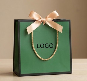 Biodegradable Handmade Durable Custom Logo Wedding <b>Gift</b> Paper Bags with Twisted Handles and Ribbon for <b>Small</b> Orders Souvenirs - Product Image 1