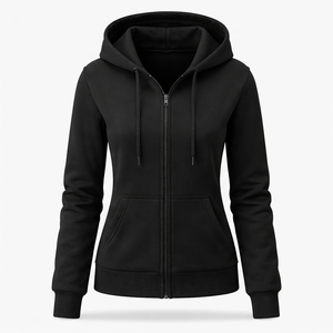 Wholesale Custom Black <b>Zip</b> <b>Up</b> Hoodie for Women - OEM Bulk Purchase Direct from Factory - Product Image 1