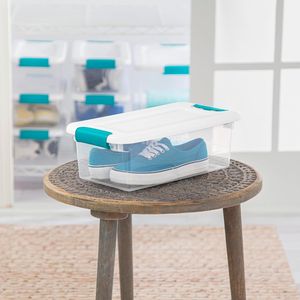 6 Qt Clear White Plastic Container Stackable Latching Storage <b>Box</b> with Latch Lid Shoe Organiser for Closet <b>Shelf</b> - Product Image 5