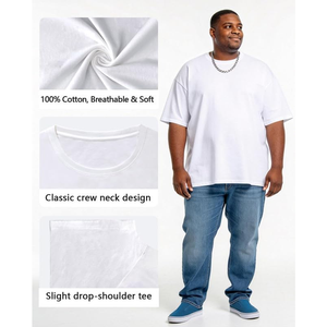T-shirt en jersey de coton blanc uni à manches courtes et col rond pour homme, coupe classique, décontracté - Product Image 5
