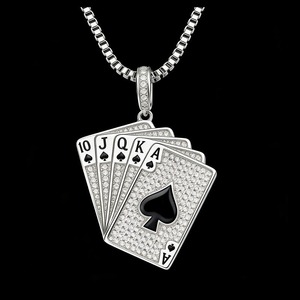 Colgante de moda de hip hop con diseño de póker, esmaltado, con diamantes brillantes, para niños - Product Image 1