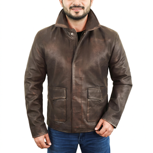 Chaqueta de Moto de Cuero para Hombre, Cuello Alto, Cierre de Cremallera, Color Sólido, Corte Regular, para Otoño - Product Image 2
