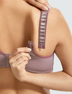 Women's Solid Color V-Neck Racerback Sports <b>Bra</b> High Support Breathable Lightweight Seamless Fitness Top Front Gray Pink Trim - Product Image 5