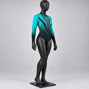 Justaucorps de gymnastique à manches longues et short - Justaucorps rythmique sans bretelles, décoré de strass, séchage rapide, léger et élégant pour filles - Product Image 4