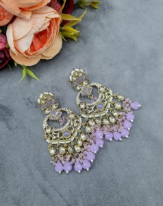 Pendientes Chandbali Tradicionales Étnicos con Cuentas de Perlas para Mujer, Joyería Artificial e Imitación para Fiestas, Fabricante - Product Image 4