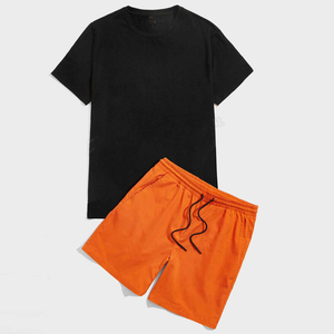 Men's Black Striped Short Sleeve Shirt And Shorts <b>Set</b> Casual Summer Breathable <b>Knitted</b> Polyester Outfit - Product Image 4