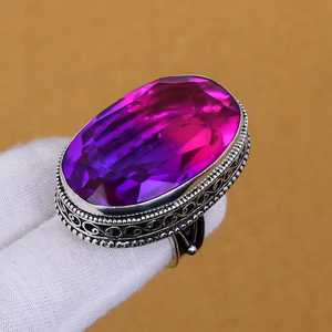 Anillo de Turmalina Multicolor Hecho a Mano, Estilo Bohemio, Plata de Ley 925, Joyería de Piedras Preciosas Naturales, Anillo para Mujer, Venta al Por Mayor - Product Image 2