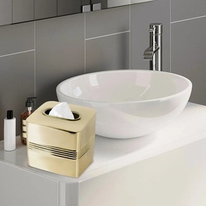 Porte-mouchoirs en laiton brillant de luxe pour salle de bain glamour, distributeur de mouchoirs carré moderne en or métallique - Product Image 1
