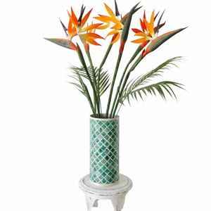 Vase à fleurs en résine bleu avec incrustation d'os, motif floral de luxe, pot décoratif de table, artisanat indien artisanal en gros - Product Image 5