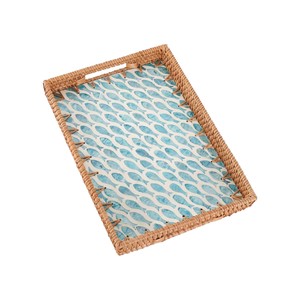 Elegant Rattan and Mother of Pearl Tray for Coffee Table Styling - Product Image 1