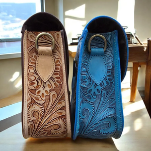 Bolso bandolera de cuero repujado a mano con diseño floral, bolso de hombro de cuero genuino con cierre de solapa - Product Image 3