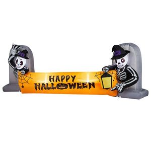 Grande bannière gonflable squelette et pierre tombale d'Halloween de 2,9 m pour extérieur, décorations de jardin de vacances avec lumières LED intégrées - Product Image 2
