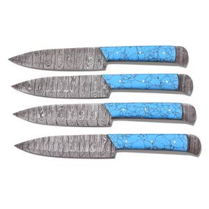 Couteaux à steak professionnels en acier Damas faits à la main, ambidextres, manche en pierre turquoise, lame ultra-affûtée de 4,5 pouces – Idéal pour la cuisine quotidienne et le barbecue - Product Image 3