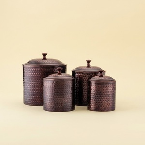 Vintage Copper Canister Set with Brass <b>Labels</b> Farmhouse Kitchen Storage Jars for Sugar Coffee and Tea Metal Food Containers - Product Image 5