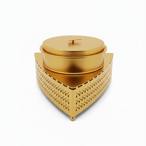 Plat à chafing dish unique en argent avec support triangulaire perforé, pot rond et couvercle plat pour une utilisation moderne en restauration, idéal pour les mariages - Product Image 3