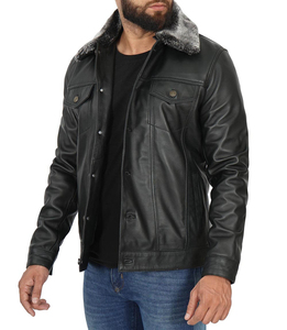 Men Genuine Lambskin Leather <b>Trucker</b> <b>Jacket</b> Front Pockets Casual Vintage <b>Jacket</b> - Product Image 1