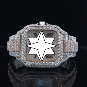 Reloj NYC DIAMOND EMPIRE de Lujo con Moissanita VVS, Acero Inoxidable, Automático, Bisel de Diamantes Rosa Rubí, Esfera Cuadrada y Números Romanos - Product Image 1