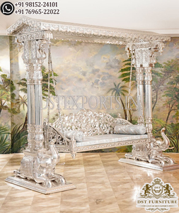 Décoration d'entrée de mariage traditionnel gujarati : élégante balançoire Ganesha en FRP, scène de mariage avec balançoire lourde en bois sculpté, Australie - Product Image 3