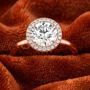 แหวนแต่งงานโรแมนติกทองคำขาว 14K ทรงกลมประดับเพชรโมอิสซาไนต์แบบฝังเพชรรอบวง - Product Image 2