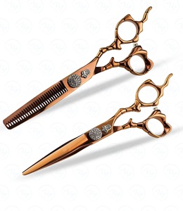 "Premium Gold-Plated Hair Cutting and Styling Scissors <b>Set</b> with Thinning Shears Straight Razor & Case - Product Image 1