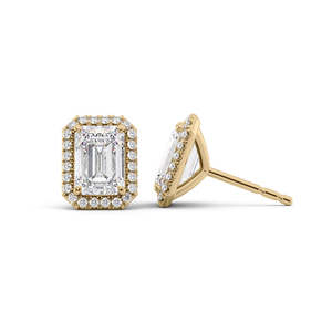 Elegant <b>Emerald</b> Cut Moissanite <b>Stud</b> <b>Earrings</b> Rhodium Plated 925 Silver Four Prong Setting Secure Push Back Closure for Wedding - Product Image 3