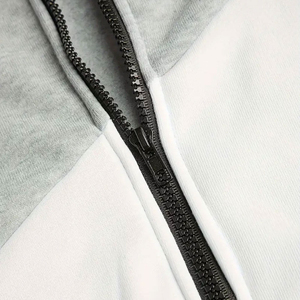 Men's Gray White Color Blocking Hooded Tracksuit Full Zip Long Sleeve <b>Sweatshirt</b> Pants Set Casual Regular Fit Autumn Wear - Product Image 4