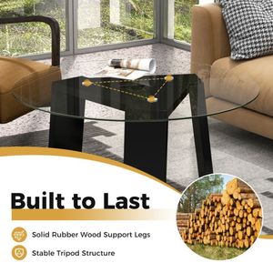 Piccolo tavolino da caffè con gambe in legno massello di gomma in vetro Top Design contemporaneo - Product Image 5