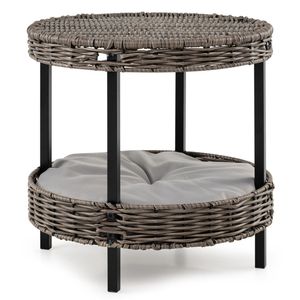 Cuccia per Gatti a 2 Livelli in Rattan, Finitura Grigia, 15"x15", Cuscino Imbottito Lavabile, Capacità 30 kg, Gambe in Metallo - Product Image 3