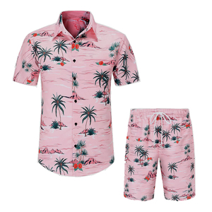 Conjunto de Camisa y Pantalones Cortos con Estampado Floral Tropical, Ropa de Playa Informal de Verano, Tejido de Poliéster Transpirable con Cuello Camisero - Product Image 4