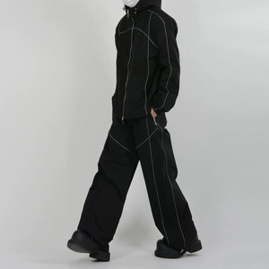 Unisex Black Hooded Regular Eco-Friendly <b>Waterproof</b> Sporty Windbreaker <b>Sets</b> Reflectors Full Length Windproof Tracksuits - Product Image 2