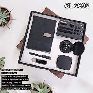Set de Regalo Corporativo Ejecutivo de 6 Piezas con Cuaderno de Piel Sintética A5, Bolígrafo, Llavero, Posavasos, Cable de Carga y Soporte de Escritorio - Product Image 3
