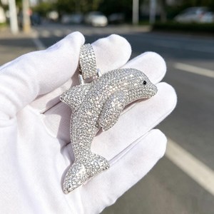 Colgante de Delfín Iced Out, Chapado en Plata con Cristales, Amuleto de Animal, Joyería Unisex Hip Hop, Diseño Pavé - Product Image 2