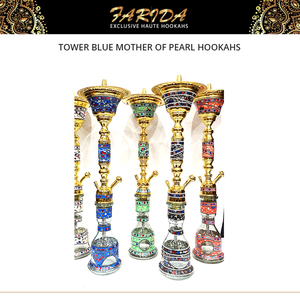 Hot Selling Good Quality Traditional Handmade Stainless Steel Egyptian Tower Blue Mother of Pearl <b>Hookahs</b> for Wholesale Purchase - Product Image 3