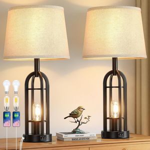 Set di 2 Lampade da Tavolo Nere in Stile Rustico per Soggiorno e Comodini - Product Image 1
