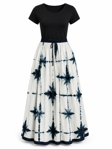 Bohemian Tie-Dye Maxi <b>Skirt</b> Set, <b>Elastic</b> Drawstring A-Line Long <b>Skirt</b>, Rayon Summer Beach Outfits, Two Piece Top <b>Skirt</b> Combo - Product Image 3