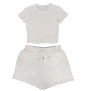 New Arrival Women's Casual Solid 100% Cotton Canvas Two Piece <b>Crop</b> <b>Top</b> Short Sets Breathable High Quality Summer - Product Image 4