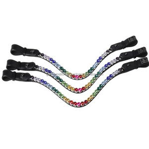 Banda de cejas de caballo de cuero negro con forma de onda profunda con cristales de arcoíris de colores banda de cejas mega Bling de marca para brida - Product Image 2