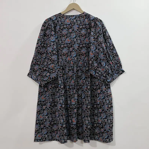 Vestido Casual Midi para Mujer, Tejido 100% Algodón, Liso, Manga Corta, Cintura Imperio, Estilo Babydoll, Cuello en V, Holgado, Funcional - Product Image 3